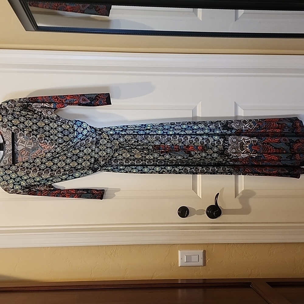 Stylish Blue and Red Patterned Maxi Dress